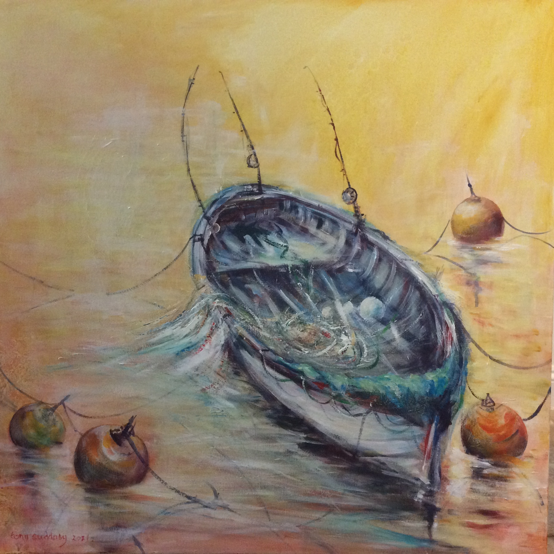 A boat in the Mediterranean, part of a set of 3