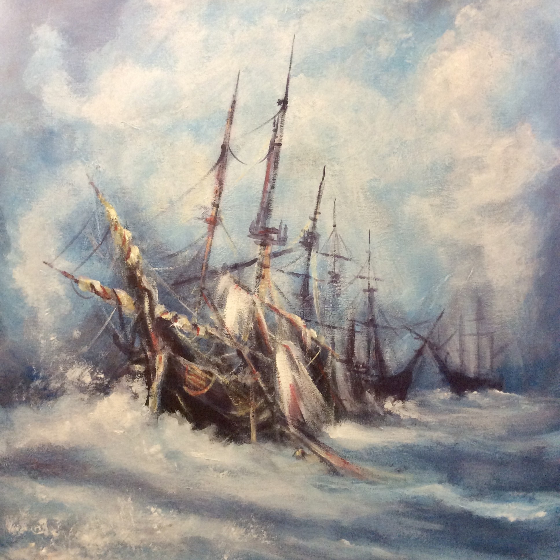 A british frigate at sea on a stormy day