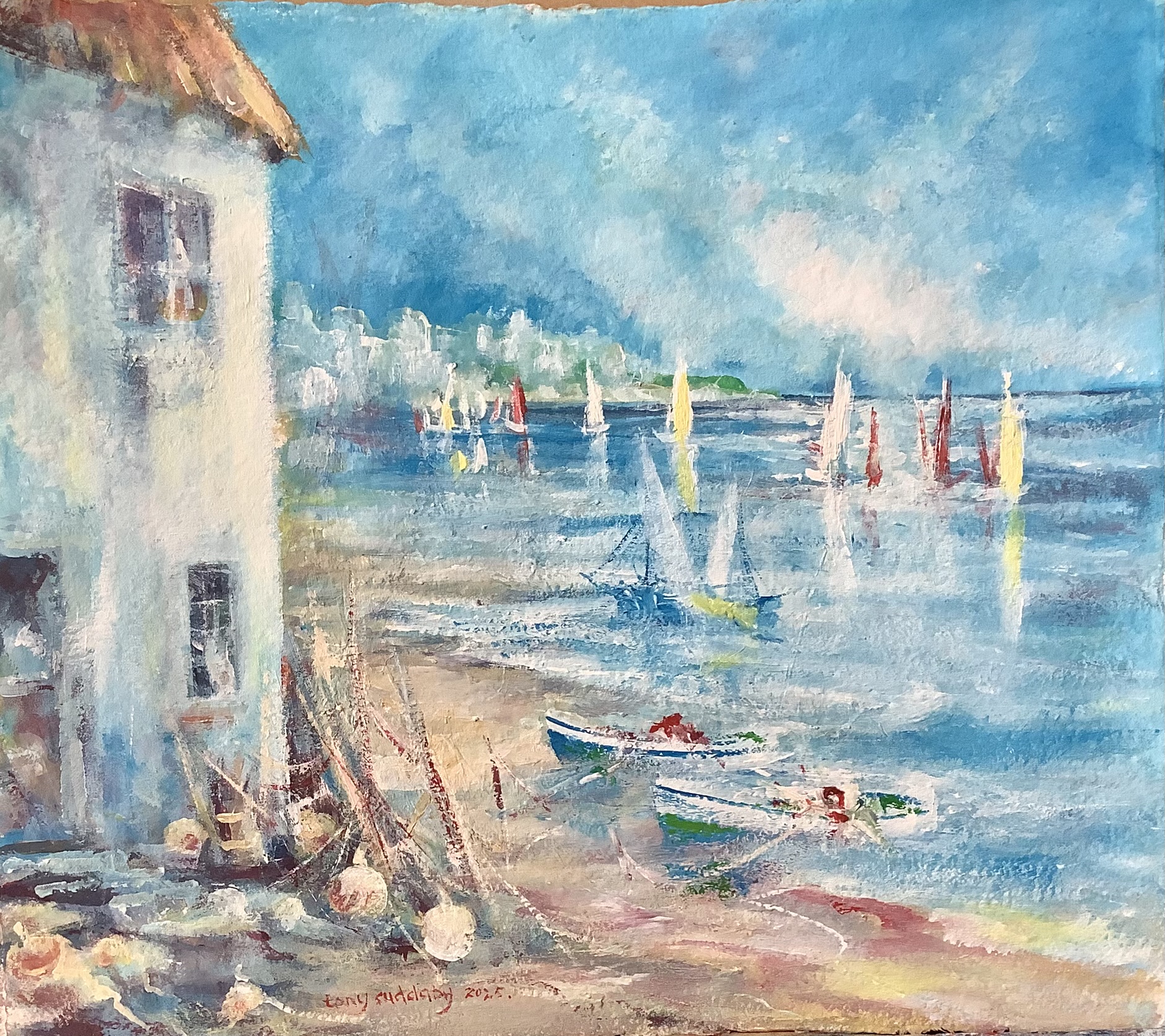 Fishing boats parked up near a cozy house