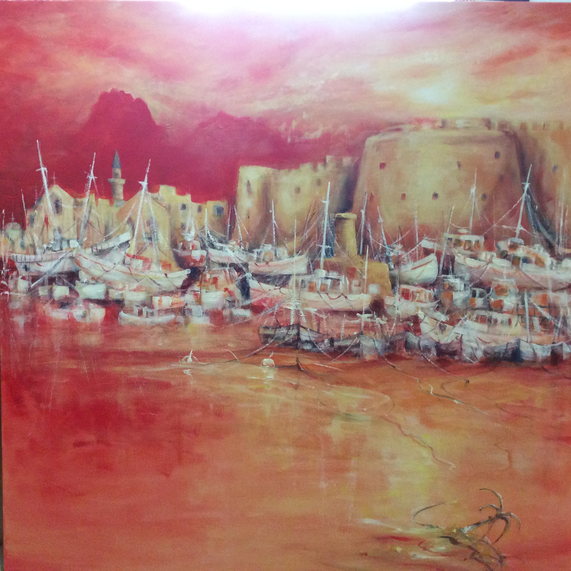 Cyprus harbour, with Kyrenia Castle at sunset