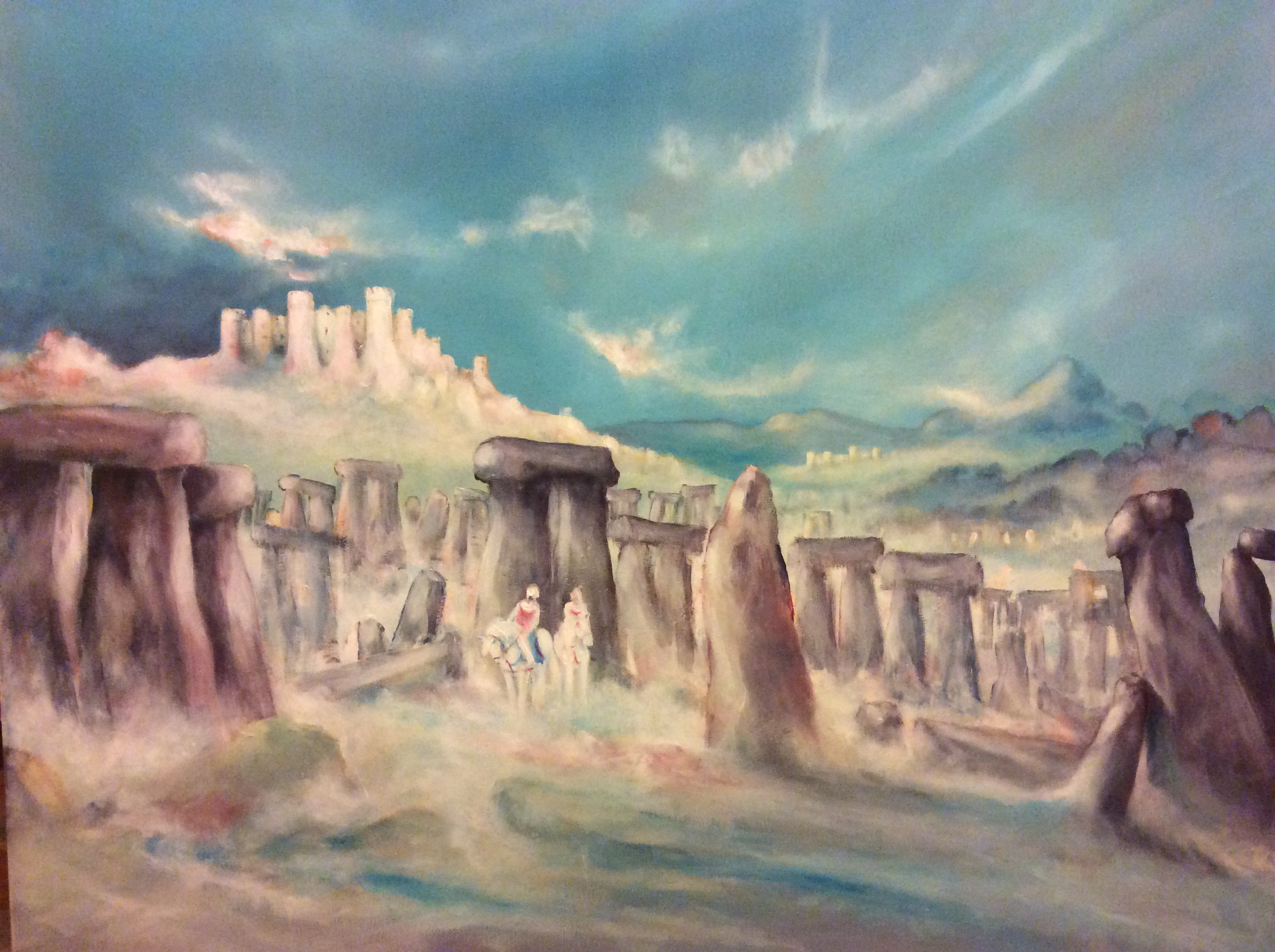 Stonehenge with camalot, with King arthur and Guinevere