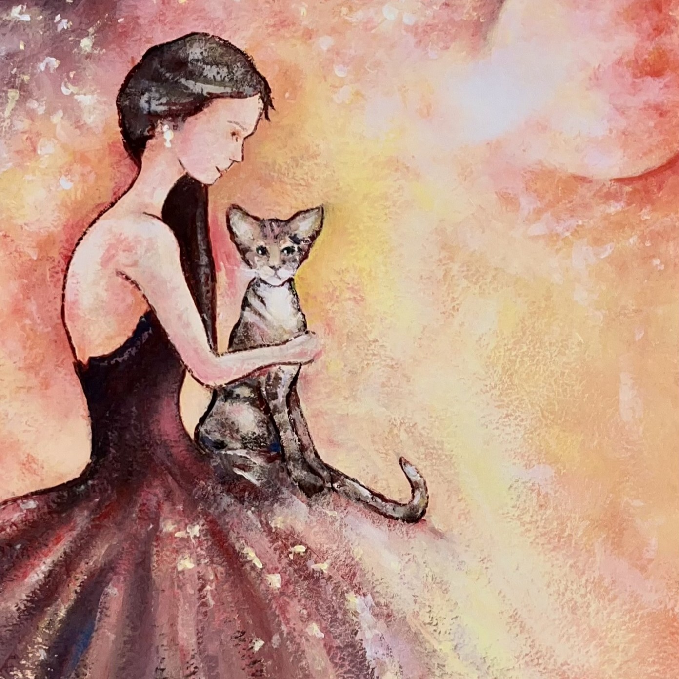 Custom commision of a girl with her pet cat