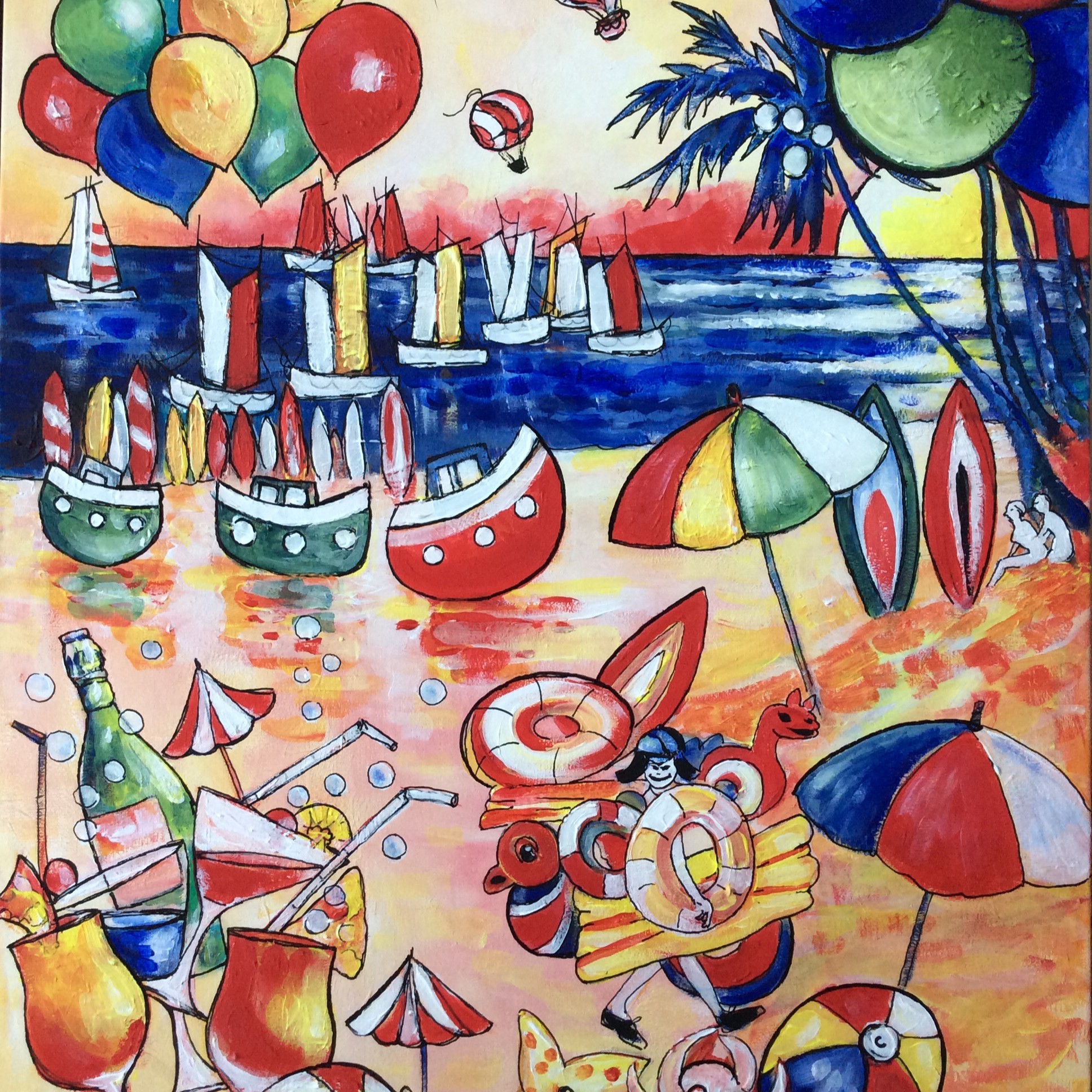 Cartoon summer beach scene