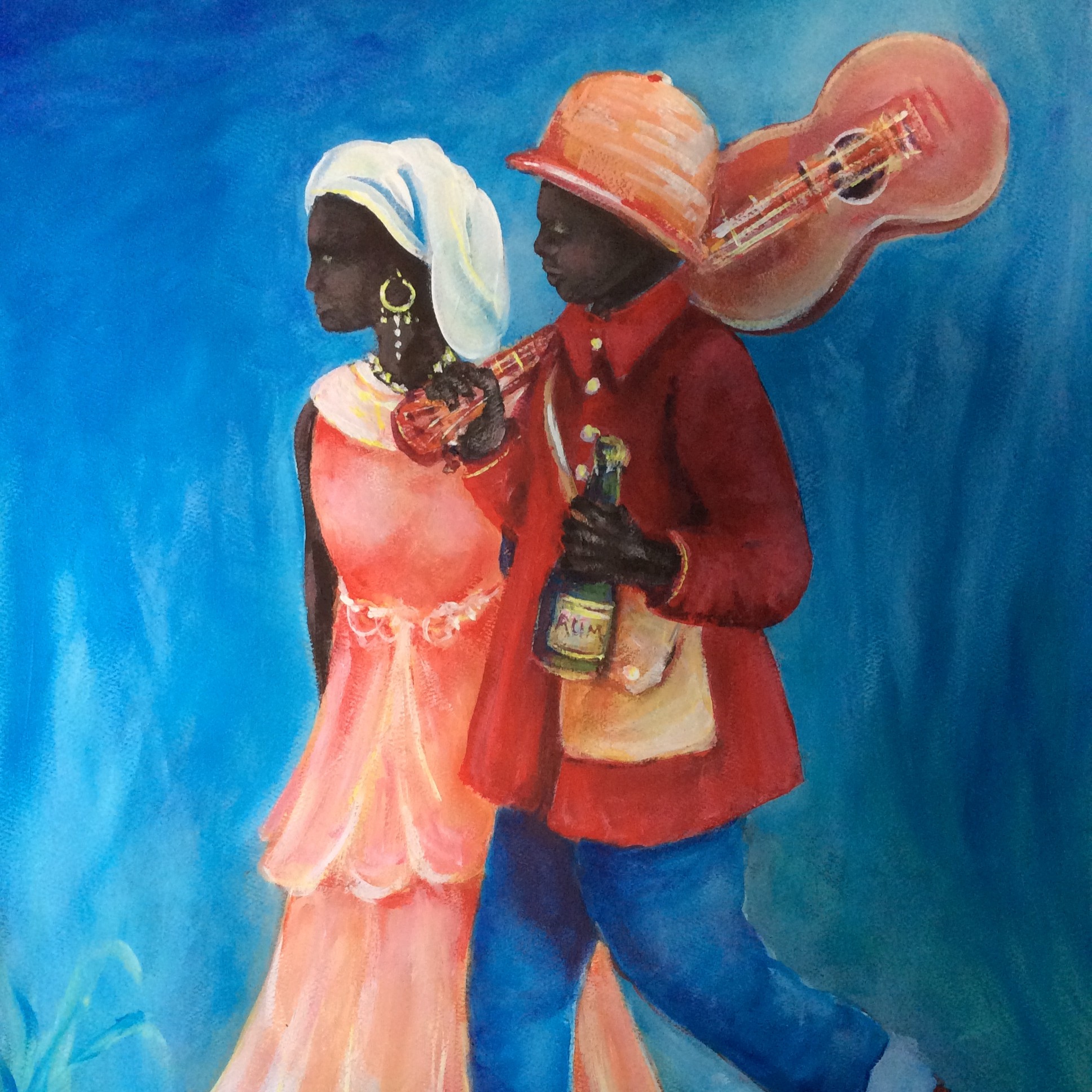 A caribbean couple going to a beach party