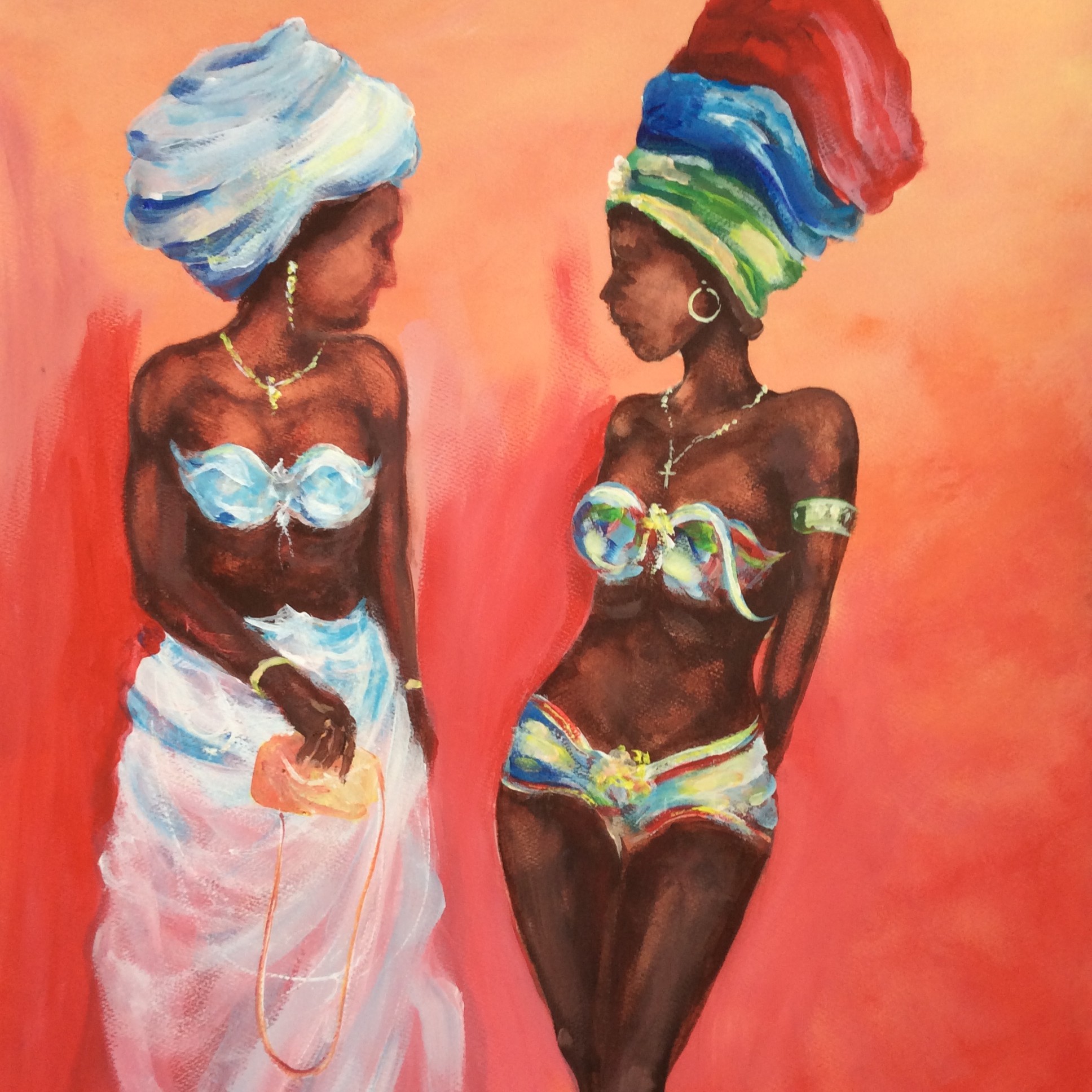 Two caribbean ladies in traditional dress