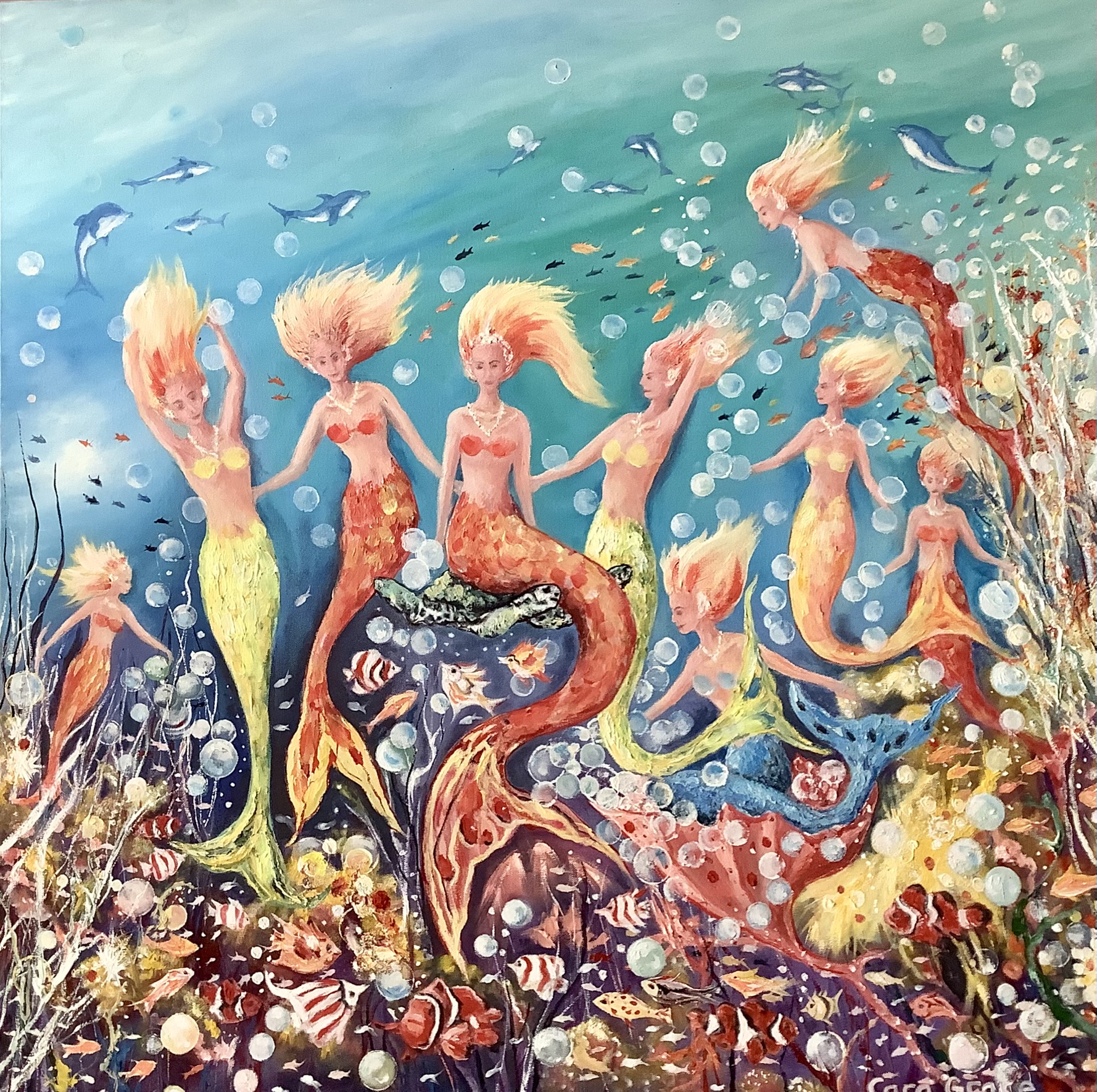 A group of colourful mermaids
